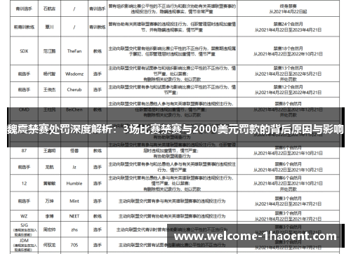 魏震禁赛处罚深度解析：3场比赛禁赛与2000美元罚款的背后原因与影响